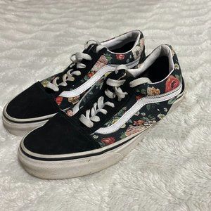 Vans Unisex Black Lace-Up Low Top Garden Floral Old Skool Sneaker Shoes M6/W7.5